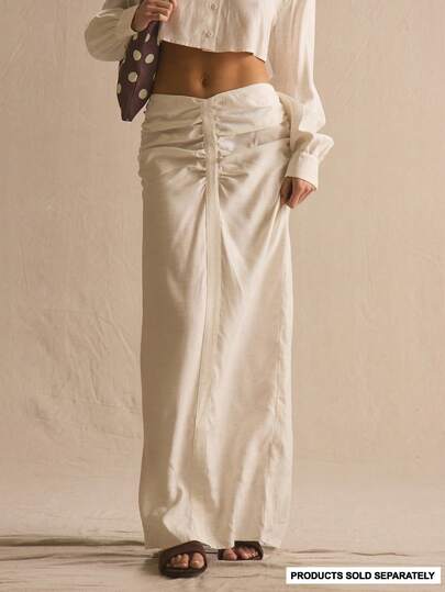 MUSERA Maxi Ruched Linen Skirt Only Spring Summer Cosy Cute Daily Girly Vacation Sunlight Social