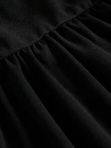 SHEIN Girlism 少女无袖褶皱胸部和腰部A字连衣裙，黑色，优雅 - 黑色 - 查看 3