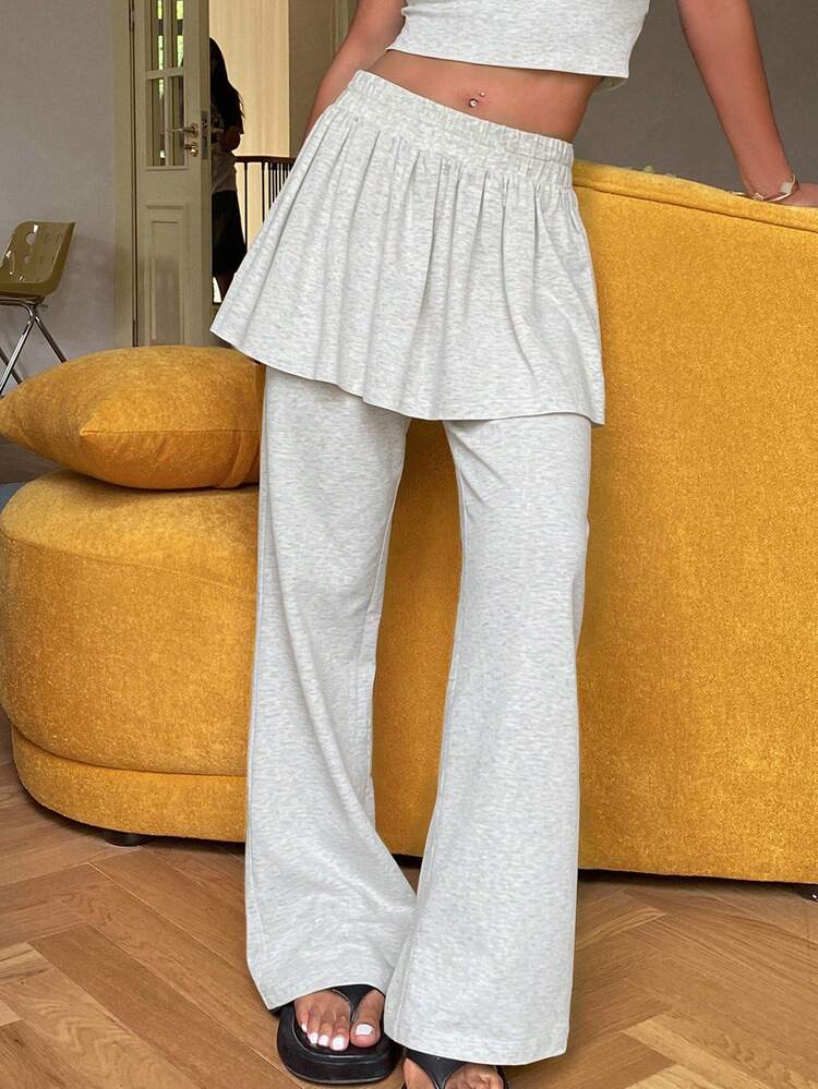 Women's Loose Fit 2 In 1 Gray Pants