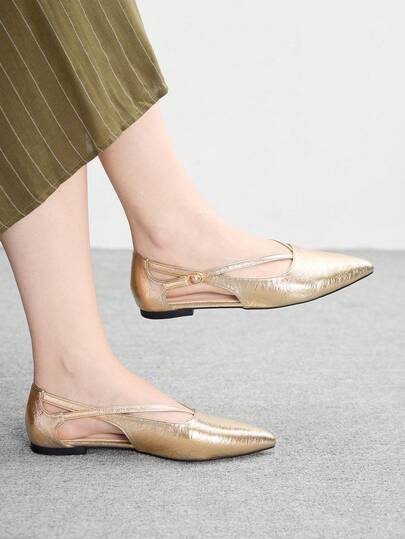 CUCCOO BIZCHIC Women's Solid Color Hollow-Out Pointed Toe Comfortable Casual Flat Shoes, Suitable For Daily Commute