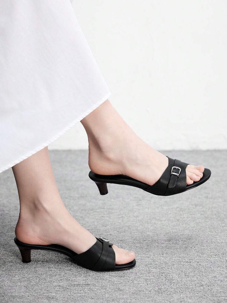 CUCCOO BIZCHIC Giày sandal quai ngang mũi vuông đính đá cho nữ, thích hợp làm quà Giáng sinh - màu đen - Xem 1
