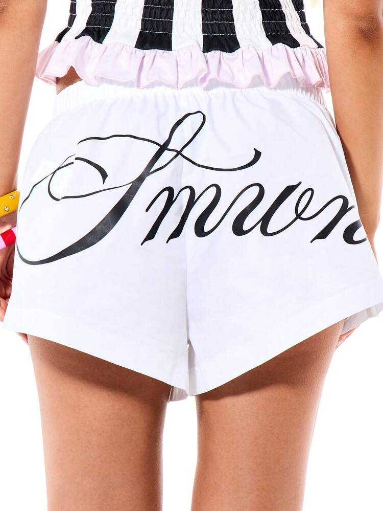 SUMWON WOMEN Script Print Boxer Shorts With Elastic Waist