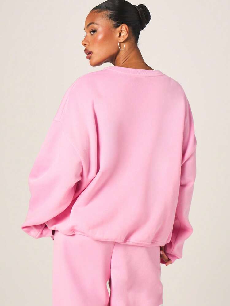 Missguided x Playboy 여성 스타 프린트 오버사이즈 풀오버 스웨트셔츠 긴팔 크루넥 캐주얼 라운지웨어