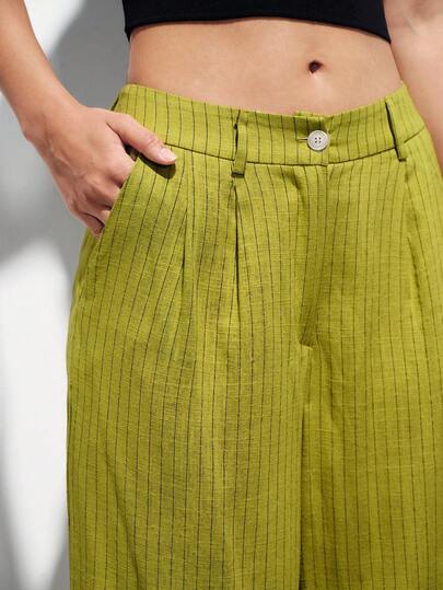 Aveloria Modichic New Arrival Relaxed French Style Fashion Minimalist Versatile Casual Vacation Linen Striped Wide Leg Pants