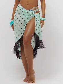 Musera Resort 雪纺波点流苏中长纱笼，夏季泳装罩衫，沙滩度假日常性感可爱旅行 Bambola - 綠色 - 查看 2