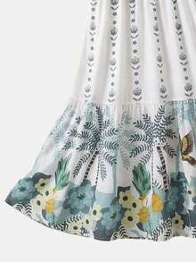 Rusticease Women's White Floral Summer Tropical Holiday Vacation Boho Sexy All-Over Print Waist Tie Dress Casual Beach Golf Festival Outfits Green - Multicolor - View 6