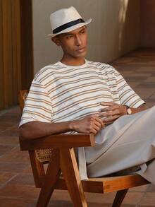 AKNOTIC Business Casual Men's Casual Regular Fit Short Sleeve Round Neck T-Shirt, Summer - Apricot - View 3