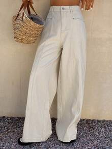 Livesso Women's High Waist Casual Wide Leg Pure White Denim Jeans, Suitable For Summer Outings - White - View 3