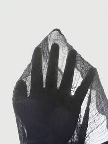 ROMWE Goth 哥特式暗黑宫廷风格透明系带修身女式衬衫 - 黑色 - 查看 12