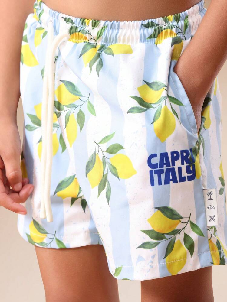 Lemon Print All Over Swim Trunks