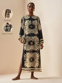 Zivah 2026 Women's Elegant Vacation Casual Beach Sheer Printed Dress Cover-Up - Black - View 7