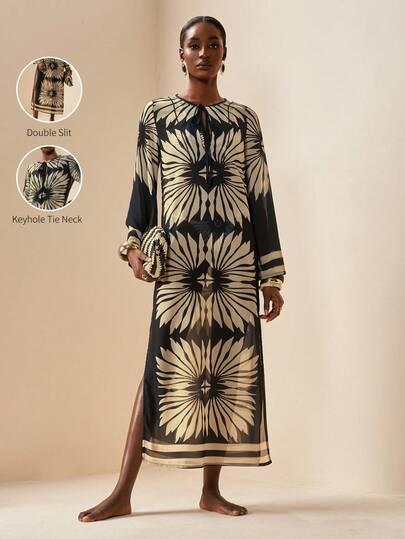 Zivah 2026 Women's Elegant Vacation Casual Beach Sheer Printed Dress Cover-Up