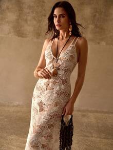 MOTF PREMIUM CASUAL VACATION FLORAL PRINT BACKLESS DRESS WITH SLIT HEM AND SHEER OVERLAY - White - View 5