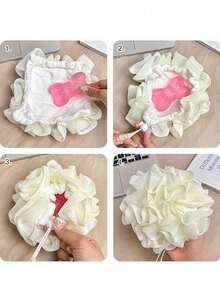 3/2/1件装二合一沐浴海绵丝瓜络带抽绳可固定香皂-去角质网状沐浴球男女通用沐浴球 - 彩色 - 查看 9