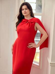 MOTF PREMIUM PLUS SIZE WOMEN'S TWIST SHOULDER SLEEVELESS LONG DRESS FOR CASUAL DATES, SPRING/SUMMER - Red - View 4