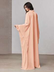 ZEYLAH Gaun Pesta Kasual Wanita Warna Polos dengan Kerah Ikat dan Lipit, Cocok untuk Musim Semi - Coral Pink - View 3