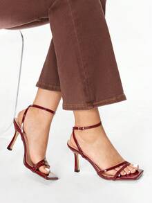 Glitzique 性感女士高跟凉鞋，9厘米细高跟，酒红色，优雅适合派对、婚礼、春夏 - 酒紅色 - 查看 10