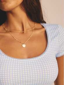 Aralina 褶皱前襟T恤和短裤套装 - 藍白色 - 查看 5