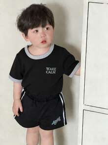 DAZY 男童圆领撞色字母印花短袖上衣，夏季 - 黑色 - 查看 3