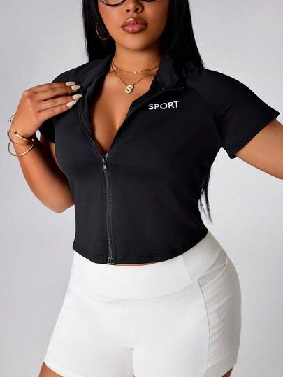 Rhythm Era 大码女式字母印花拉链塑身运动外套