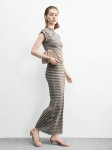 CUCCOO BIZCHIC 女士鞋履 春夏新款杏色细条纹高跟凉鞋拖鞋 时尚简约舒适 百搭通勤性感凉鞋 女鞋 - 杏色鏡面 - 查看 2