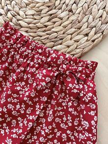 LMoss Kids 女婴可爱碎花弹力腰裙裤，夏季 - 紅色 - 查看 7