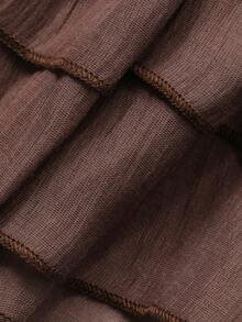 DAZY 女士酒红色荷叶边系带沙滩度假上衣，夏季 - 酒紅色 - 查看 6