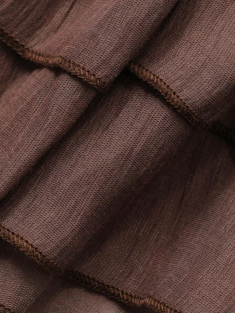 Burgundy Ruffled Tie-Front Beach Vacation Blouse For Women, Summer