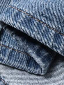 DAZY Áo khoác denim nữ kiểu Hàn Quốc phối màu có mũ trùm đầu, chất liệu denim mài. - Màu xanh lam - Xem 8