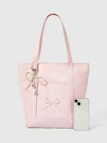 ROMWE Kawaii Ladies Fashion Butterfly Embroidery Pattern Large Capacity Tote Bag - Pink - View 3