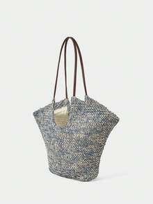 SHECARRY Túi xách đeo vai dệt thời trang, thích hợp làm quà tặng cho bạn bè, người yêu và người thân. - Màu xanh lam - Xem 4