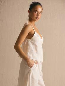 MUSERA Textured Cut Out Flowy Thin Strap Co-Ord Top Only Spring Summer Cosy Cute Daily Girly Vacation Sunlight Social - White - View 3