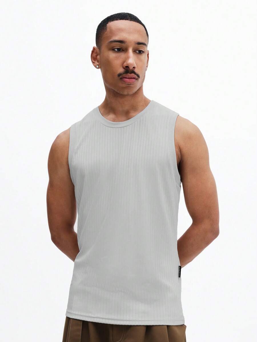 SUMWON Áo tank top nam không tay cổ tròn, dáng regular fit, chất liệu gân, thích hợp mặc thường ngày mùa hè. - Màu Xám nhạt - Xem 1