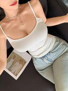 DAZY 女士休闲百搭纯色修身露背吊带背心，夏季款 - 白色 - 查看 6
