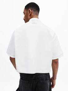 SUMWON Men's White Short Sleeve Button Up Shirt With Contrast Black Stitching Chest Pockets Collared Regular Fit Summer Casual Top - White - View 6