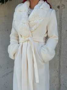 Bearsaez Damen einfarbiger flauschiger Mantel mit Schalkragen, Langarm, elegant, Wollmischung, Vintage Mantel für Winter und Herbst, Damenkleidung für Halloween, Konzertoutfits im Winter, Damenkleidung im Winter, Pelzmantel, stilvoller und warmer Mantel, geeignet für Partys und Ausflüge - Aprikosenfarben - Übersicht 5