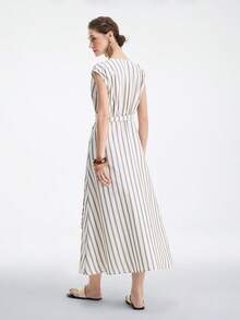 Aalyst Đầm nữ dáng suông thanh lịch kẻ sọc cổ chữ V không tay, có thắt lưng, thích hợp cho kỳ nghỉ, đi làm, mùa xuân/hè. - Nhiều màu - Xem 7