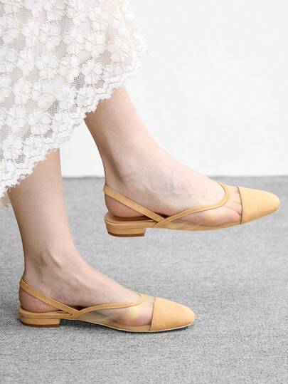 CUCCOO BIZCHIC Shoes Women's New Splicing Mesh Yarn Small Round Toe With Flat Shoes Slingback Shoes Women