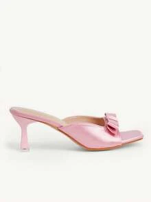 CUCCOO CHICEST Sandalias de tacón cuadrado con lazo de satén rosa francés para uso de verano de las mujeres - Rosa - Ver 8