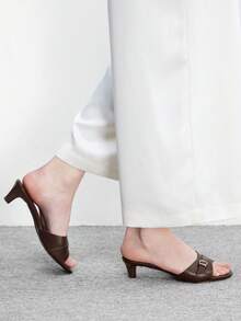 CUCCOO BIZCHIC 女士方头水钻踝带凉鞋，圣诞节必备 - 摩卡棕 - 查看 6