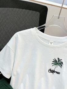 SHEIN 2pcs Set Teen Boy's Tropical Print Tee & Drawstring Waist Shorts;Spring Wear; Teen Boys' Clothing; Kids' Jackets, Spring Back To School - Army Green - View 6