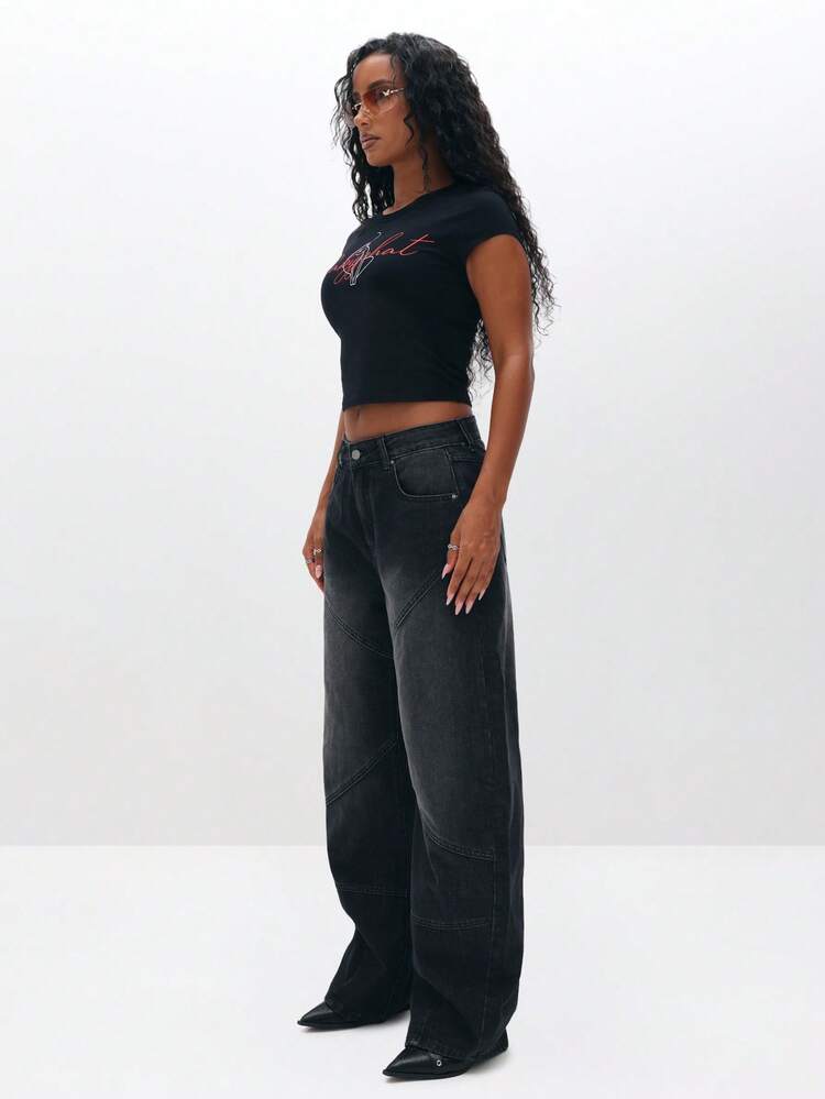 BABYPHAT Plus Size Babygal Heart Print Short Sleeve Crop T-Shirt Stylish Casual Fitted Top