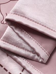 DAZY 2pcs Cute Cat Pattern Loose Fit Shirt Collar Long Sleeve Top And Pants Women Pajama Set, Spring - Pink - View 9