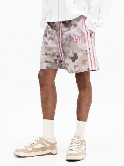 SUMWON Men Relaxed Fit Camouflage Shorts With Side Stripes And Logo Drawstring Waist Summer Casual Bermuda Shorts