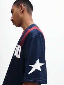 SUMWON Soccer Jersey Inspired Mesh Crop Tee With Number Print And Vertical Stripes Short Sleeve Drop Shoulder Top, World Cup Sporty Game Streetwear Jersey - Multicolor - View 7