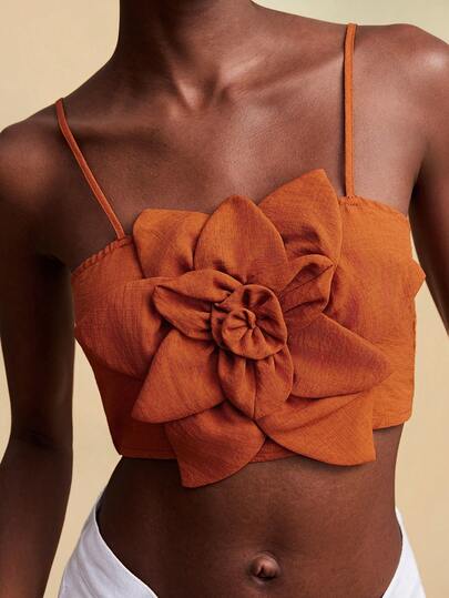 Travachic 3D Floral Decor Super Cropped Camisole