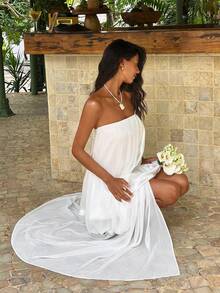 Opulessa 女士纯色梭织连衣裙，无袖 - 白色 - 查看 7