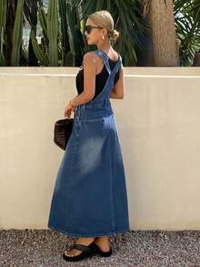 DAZY Women's Casual Washed Denim Jumper Dress - Medium Wash - View 2