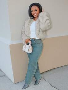 Steph T 女士浅灰色长袖休闲羽绒服，秋冬时尚女装 - 淺灰色 - 查看 5