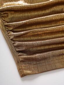 Olithes Mujeres Elegante Top fruncido sin mangas y de unicolor metálico - Dorado - Ver 4